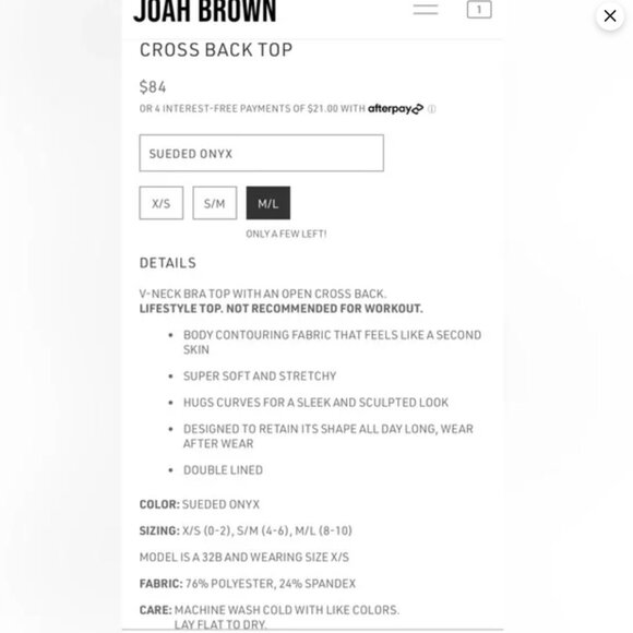 NEW RELEASE JOAH BROWN - SUEDED ONYX CROSS BACK BRA - Picture 6 of 7